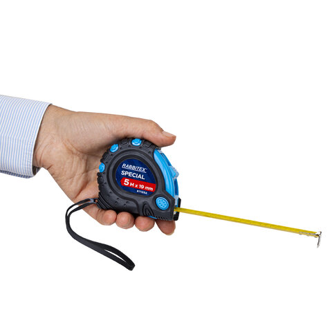 Рулетка измерительная 5 м х 19 мм, обрезиненный корпус, 3 фиксатора, RABBITEX (РАББИТЕКС) Special, 671354