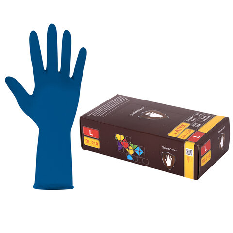 Перчатки латексные смотровые 25 пар (50 штук), размер 8-9, L (большой), синие, SAFE&CARE High Risk DL/TL210