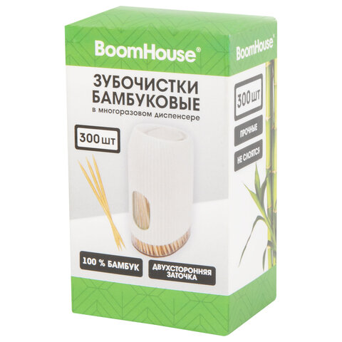 Зубочистки бамбуковые 300 штук в МНОГОРАЗОВОМ диспенсере, BOOMHOUSE (БУМХАУС), 701948