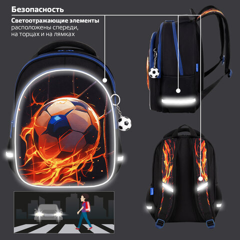Рюкзак BRAUBERG OPTIMA, 2 отделения, с брелоком, "Burning ball", 3D-панель, 36х27х18 см, 273158