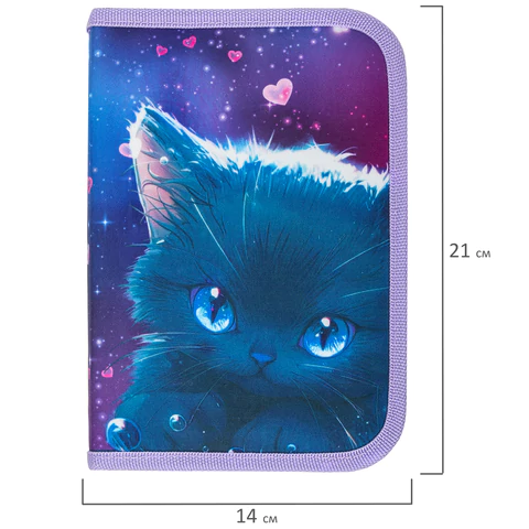 Пенал BRAUBERG, 1 отделение, 1 откидная планка, полиэстер, 21х14 см, "Anime cat", 272322