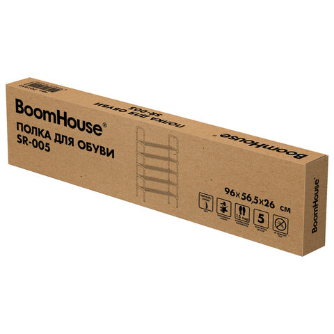 Полка для обуви BOOMHOUSE (БУМХАУС) SR-005 (В960хШ565хГ260 мм), 5 полок, металл/пластик, черная/хром, 701452