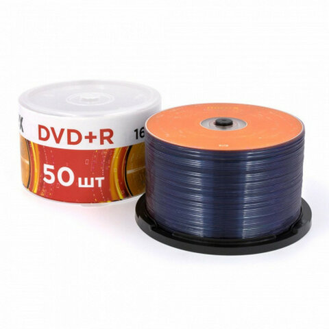 Диски DVD+R (плюс) MIREX, 4,7 Гб, 16x, Cake Box (упаковка на шпиле), КОМПЛЕКТ 50 шт., UL130013A1B
