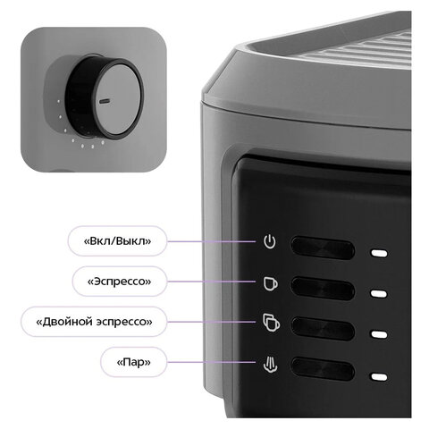 Кофеварка рожковая KITFORT КТ-7293, 1050 Вт, объем 1,5 л, 15 бар, ручной капучинатор, серебристая