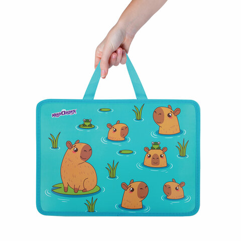 Папка на молнии с ручками ЮНЛАНДИЯ А4, 1 отделение, пластик, 80 мм, "Capy time", 272154