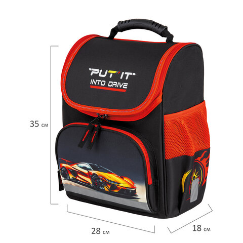 Ранец ПИФАГОР BASIC, 1 отделение, 3 кармана, эргономичная спинка, "Cool wheels", 35х28х18 см, 272045