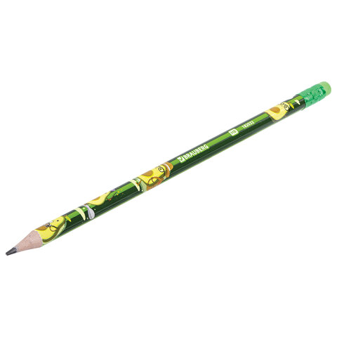 Набор карандашей чернографитных с принтом BRAUBERG "AVOCADO", 12 штук, HB, с ластиком, корпус ассорти, 182032