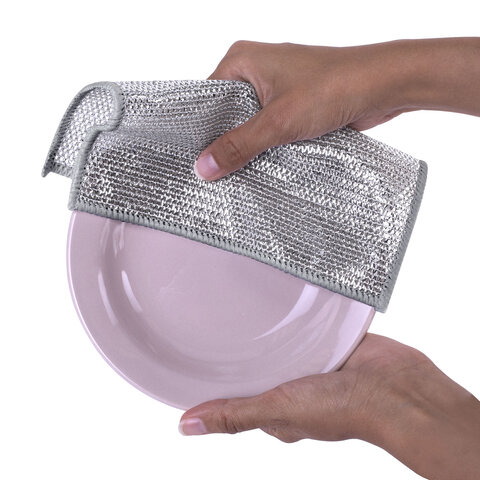 Тряпки-салфетки металлизированный эффект скрабер, 20х20 см, КОМПЛЕКТ 3 штуки, посуда, уборка, LAIMA, 700062