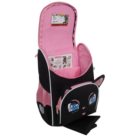 Ранец GRIZZLY анатомическая спинка, с мешком для обуви, для девочек, "SPARKLING EYES", 33х25х13 см, RAm-584-4/1