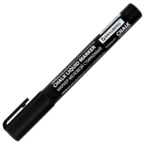 Маркер меловой CHALK LIQUID MARKER, ЧЕРНЫЙ, 3 мм, стираемый, BRAUBERG "CHALK", 152600