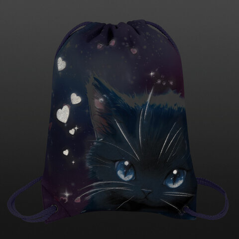 Мешок для обуви BRAUBERG PREMIUM, карман, подкладка, светоотражайка, 43х33 см, Anime cat, 272421