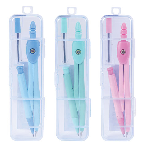 Готовальня ПИФАГОР 2 предмета: циркуль 120 мм, запасные грифели, пластиковый пенал, ассорти, 210861