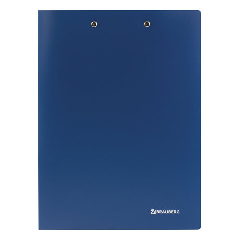Папка с 2-мя металлическими прижимами BRAUBERG стандарт, синяя, до 100 листов, 0,6 мм, 221625