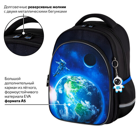 Рюкзак BRAUBERG OPTIMA, 2 отделения, с брелоком, "Brave astronaut", 3D-панель, 36х27х18 см, 273159