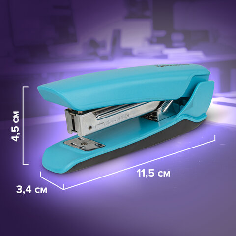 Степлер №24/6, 26/6 BRAUBERG "ULTRA", до 30 листов, с антистеплером, голубой, 228757