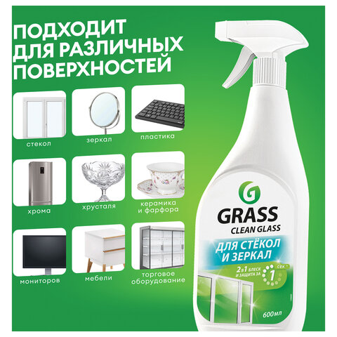 Средство для мытья стекол и зеркал 600 мл GRASS "Clean glass", распылитель, 130600