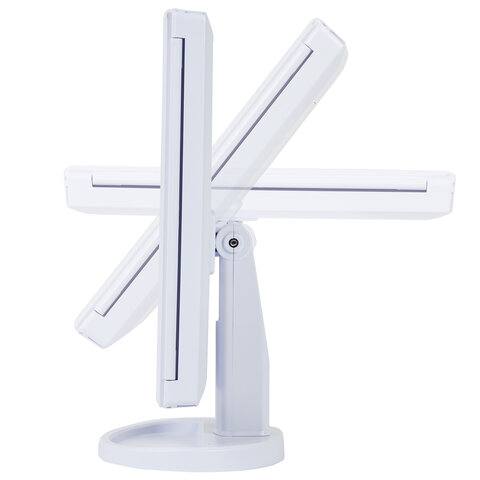 Зеркало настольное с LED-подсветкой для макияжа, размер 24х18 см, складное, увеличение х2, х3, х10, белое, BRABIX, 609337