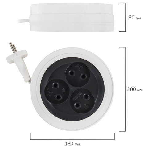 Удлинитель-рулетка Р16-008, 3 розетки без заземления, 5 м, 2х0,75 мм, 1300 Вт, белый, 323