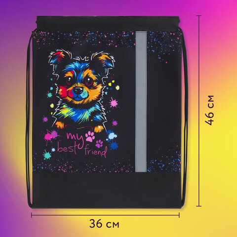 Мешок для обуви ЮНЛАНДИЯ, плотный, светоотражающая полоса, 46х36 см, "True friend", 272410