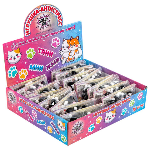 Игрушка-антистресс "КОШАЧЬЯ ЛАПКА С РЫБКОЙ", 7х6 см, черно-розовая, дисплей, JOLLY JOT (ДЖОЛЛИ ДЖОТ), 665773