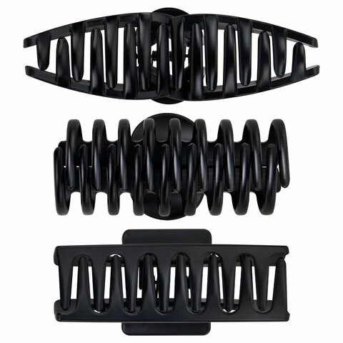 Крабы для волос НАБОР 3 шт., 8,5 см / 8,5 см / 11 см, soft-touch, чёрный, MONTE VITA (МОНТЕ ВИТА), 457032