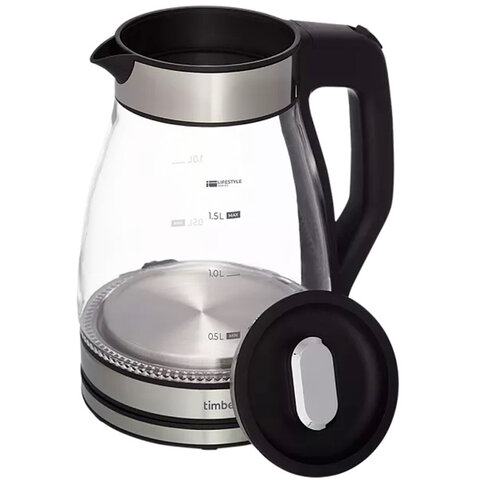 Чайник со съемным заварником TIMBERK T-EK27G02, 1,5 л, 1800 Вт, закрытый нагревательный элемент, стекло, стальной