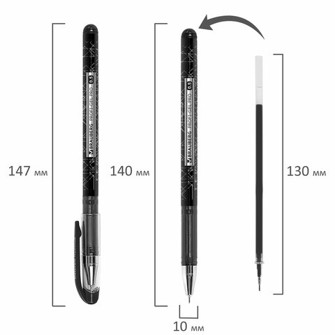 Ручка гелевая BRAUBERG "Profi-Gel PRO", ЧЕРНАЯ, линия письма 0,4 мм, игольчатый наконечник 0,5 мм, печать на корпусе, 144124