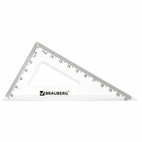 Набор чертежный BRAUBERG (линейка 20 см, 2 треугольника, транспортир), прозрачный, 210853