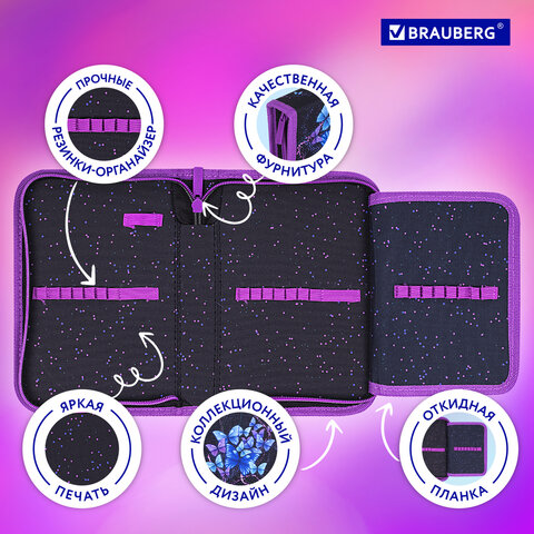 Пенал BRAUBERG, 1 отделение, 1 откидная планка, полиэстер, 21х14 см, "Fly Always", 271520