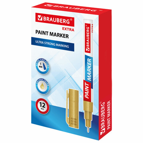 Маркер-краска лаковый EXTRA (paint marker) 1 мм, ЗОЛОТОЙ, УСИЛЕННАЯ НИТРО-ОСНОВА, BRAUBERG, 151963