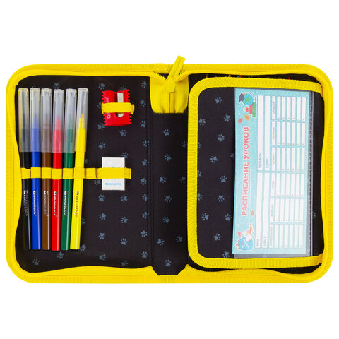 Пенал BRAUBERG с наполнением, 1 отделение, 1 откидная планка, 24 предмета, 21х14 см, "Dark cat", 272351