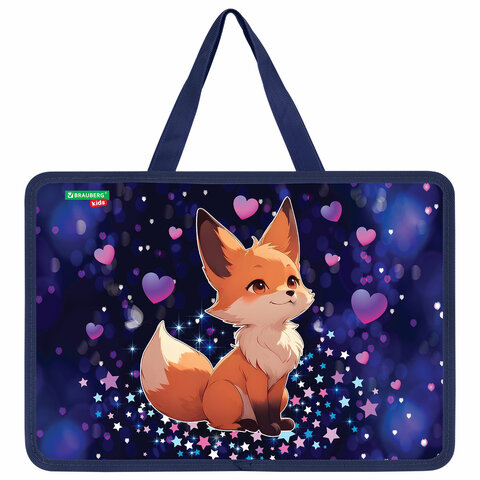 Папка на молнии с ручками BRAUBERG KIDS А4, 1 отделение, пластик, 100 мм, "Fairy fox", 273375
