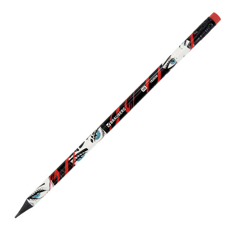 Карандаш чернографитный с принтом BRAUBERG "RED ANIME", 1 шт., HB, с ластиком, корпус ассорти, 182026