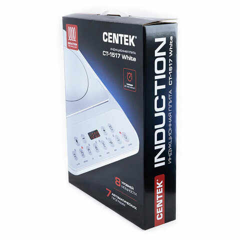 Настольная индукционная плита CENTEK CT-1517, 2000 Вт, 7 программ, электронное управление, белая, CT-1517 White