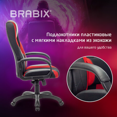 Кресло компьютерное BRABIX PREMIUM "Rapid GM-102", экокожа/ткань, черное/красное, 532107