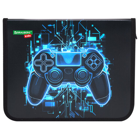 Папка для тетрадей BRAUBERG KIDS А5, 1 отделение, пластик, молния вокруг, "Digital gamepad", 273326