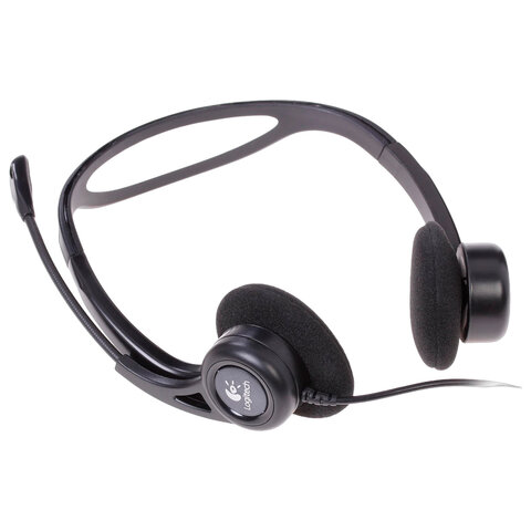 Наушники с микрофоном (гарнитура) LOGITECH PC 960, проводная, компьютерная, 2,4 м, стерео, USB, черная, 981-000100
