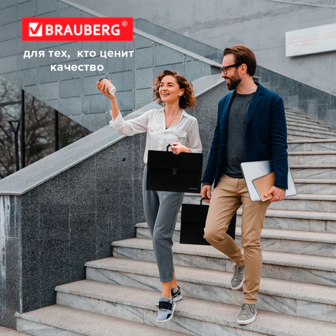 Папка-портфель пластиковая BRAUBERG А4 (332х245х35 мм), 13 отделений, фактура диагональ, черная, 221375