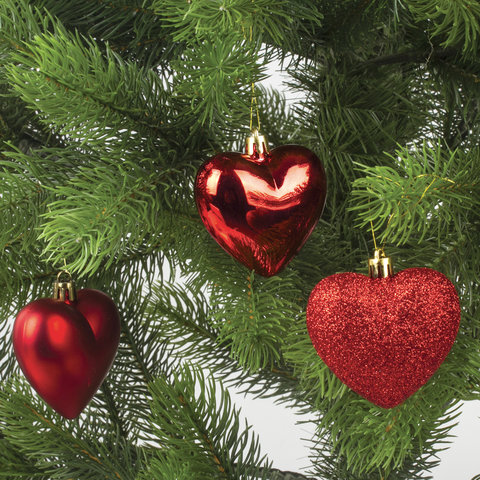 Украшение ёлочное "Сердца" 3 шт., 7 см, пластик, красные, ЗОЛОТАЯ СКАЗКА, 590900