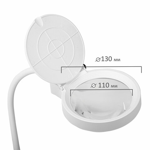 Лупа настольная с LED-ПОДСВЕТКОЙ, диаметр 110 мм, увеличение 3, корпус белый, BRAUBERG, 455930