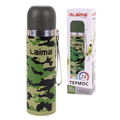 Термос LAIMA с узким горлом, 0,5 л, нержавеющая сталь, хаки, 601409