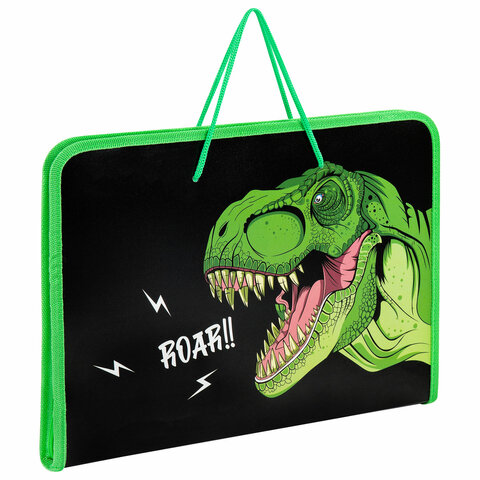 Папка для труда на молнии с ручками ПИФАГОР А4, 1 отделение, пластик, органайзер, "Dino roar", 272230