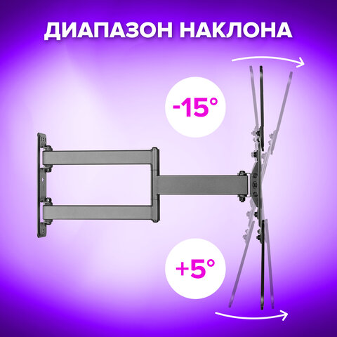 Кронштейн-крепление для ТВ настенный, до 35 кг. VESA 75х75-400х400, 32"-55", черный, SONNEN, 455946