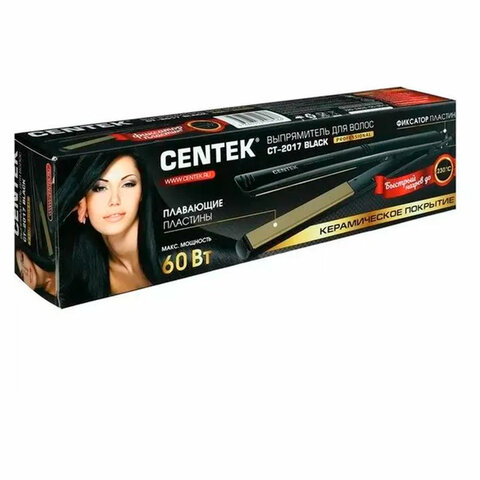 Выпрямитель для волос CENTEK CT-2017, 1 режим нагрева 230 °С, керамика, черный, CT-2017 BLACK