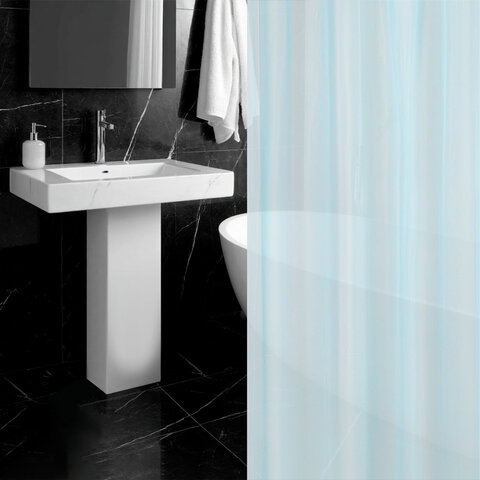 Шторка для ванной PEVA, 180х180 см, кольца в комплекте, 3 цвета ассорти (белый, голубой, коричневый), WBZ (ВБЗ), 700067