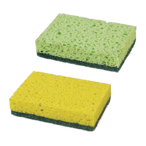 Губки для посуды 9,5х6,5х2 см, КОМПЛЕКТ 2 шт., ЦЕЛЛЮЛОЗНЫЕ (губчатые) с АБРАЗИВОМ, LAIMA К1106, 605487