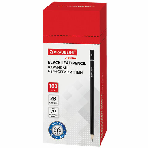 Карандаш чернографитный BRAUBERG, 1 шт., "Touch line", 2В, корпус черный, заточенный, 180623