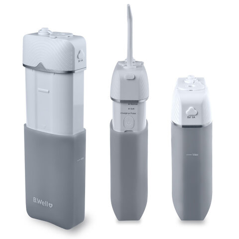 Ирригатор для полости рта (НДС 10%) B.WELL PRO-913, портативный, емкость резервуара 0,15 л, 1 насадка, бело-серый