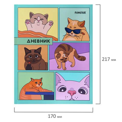 Дневник 5-11 класс 48 л., твердый, FUNSTER (ФАНСТЕР), выборочный лак, с подсказом, "Мемные коты", 107617