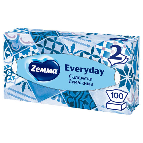 Салфетки косметические 100 штук в картонном боксе, 2-слойные, ZEMMA/ZEWA Everyday, 62861